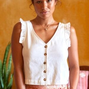 Roxy NWOT Tank Top Women Serene Silence Button Front  Snow White Large